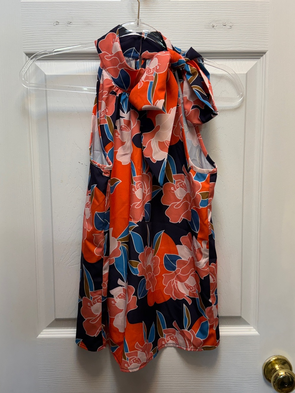 SHEIN Coral and Navy Floral Tie-Neck Sleeveless Camisole